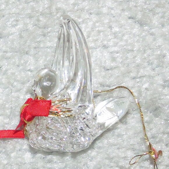 Vintage Clear Spun Glass Small Bird Hanging Christmas Holiday Ornament - Picture 8 of 9
